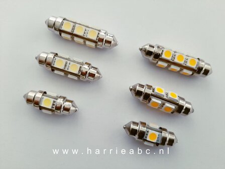 Buis lampjes 12 volt in diverse lengte 31, 39 en 42 mm in kleur wit en warm wit