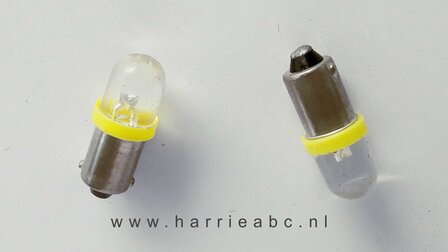 Led BA9S 6 volt DC gelijkstroom (2 watt) massa negatief amber. (BA9S.02.OA.00)