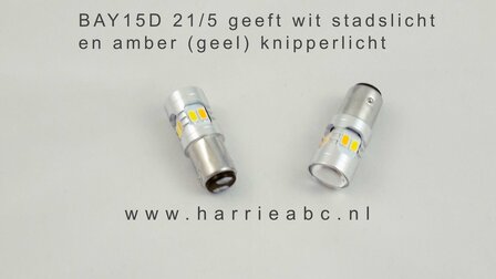 BAY15D 30 SMD leds 6 volt kleur warm wit / Amber DC bi-polariteit (21/10 watt)., speciaal voor stadslicht/knipperlicht aan voorzijde.  ( BAY15D.10/21.10.30.WWA.03 )