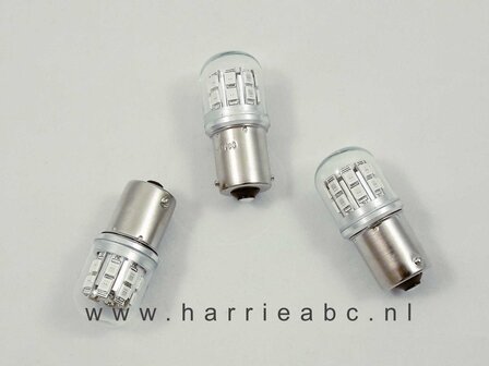 BA15S 6 bis 12 Volt Gleichstrom (DC) Masse negativ und positiv 21 Watt 18 LEDs kleine Gl&uuml;hbirne in verschiedenen Farben ( 6/12.BA15S.18.SMALL.21.OO.41 )