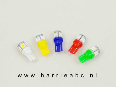 T10 LED 6 en 12 volt in diverse kleuren DC 3 Watt. (6/12.T10.05.OO.61)