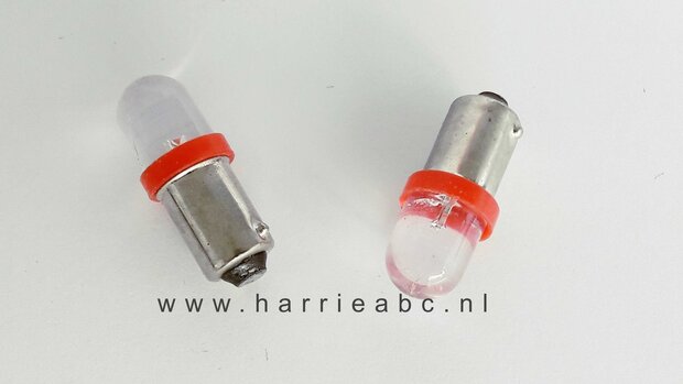 Led BA9S 6 volt DC gelijkstroom  (2 watt) massa negatief rood. (BA9S.02.OR.00)